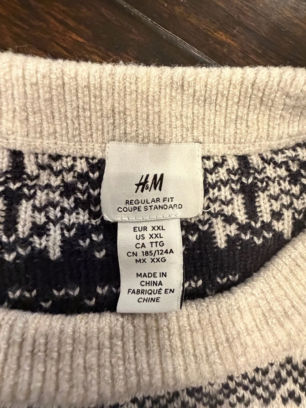 H&M Cream and Black Fair Isle Crewneck Sweater Regular fit size XXL
